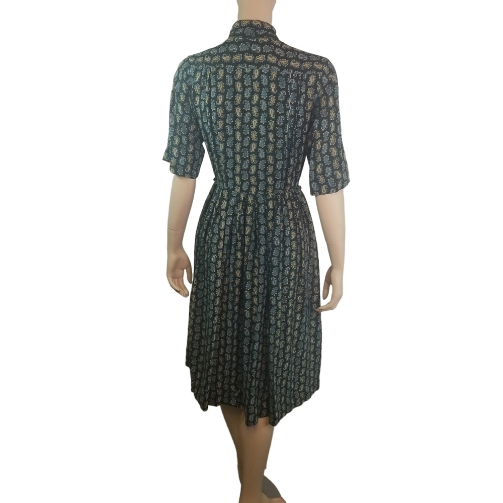 Vtg 50s mcm midcentury paisley cotton day dress - Picture 8 of 11